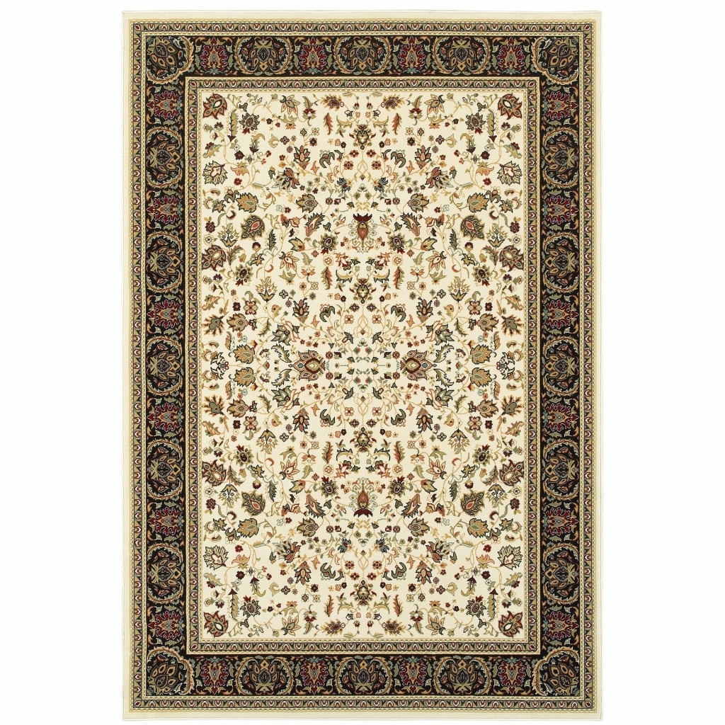 Homeroots 5 X 8 Ivory And Black Oriental Power Loom Stain Resistant Area Rug - 5 X 8