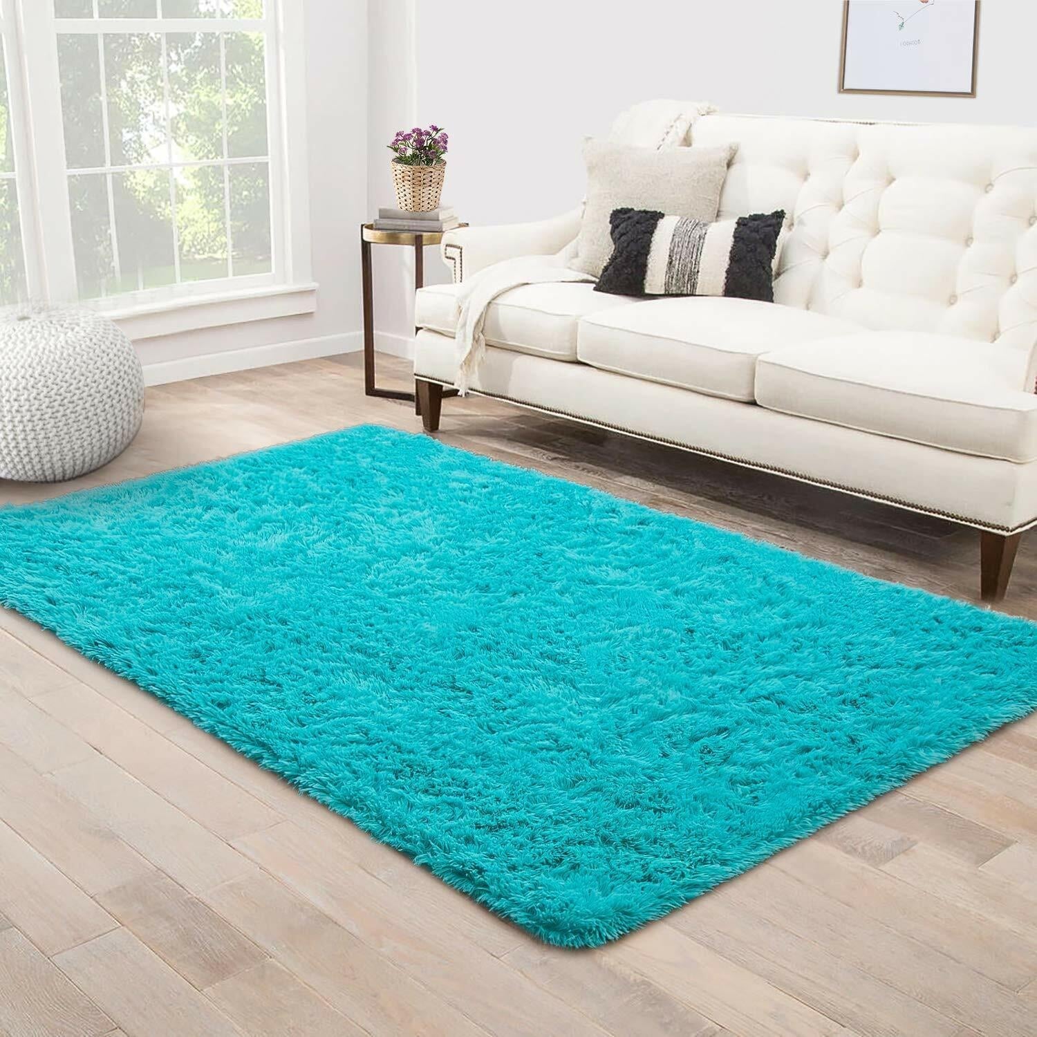 Ultra Soft Fluffy Rug Indoor Area Carpet  47 X 31 In  Blue - 31x47