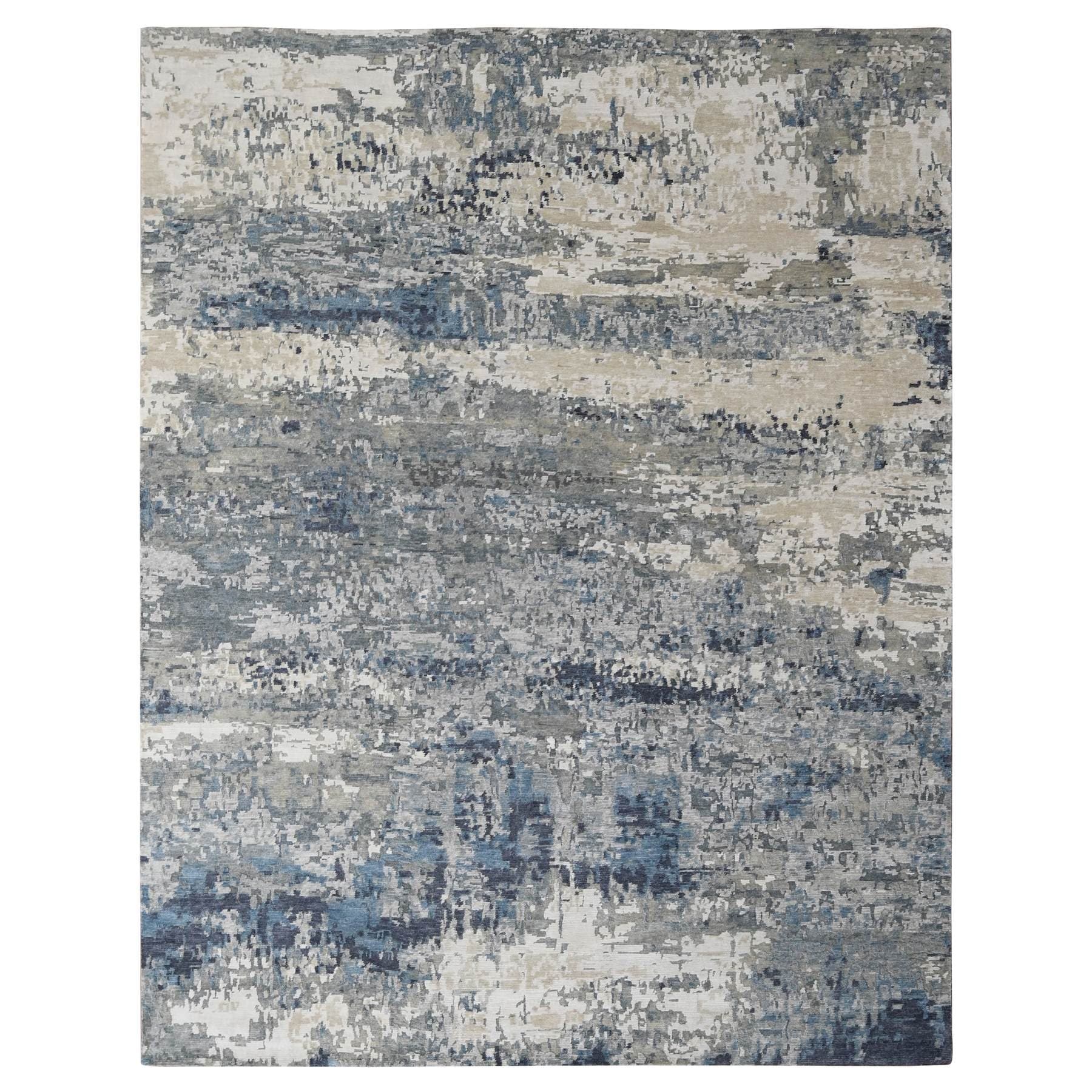 Hand Knotted Blue Modern And Contemporary With Wool and Silk Oriental Rug (93 X 118) - 93 X 118