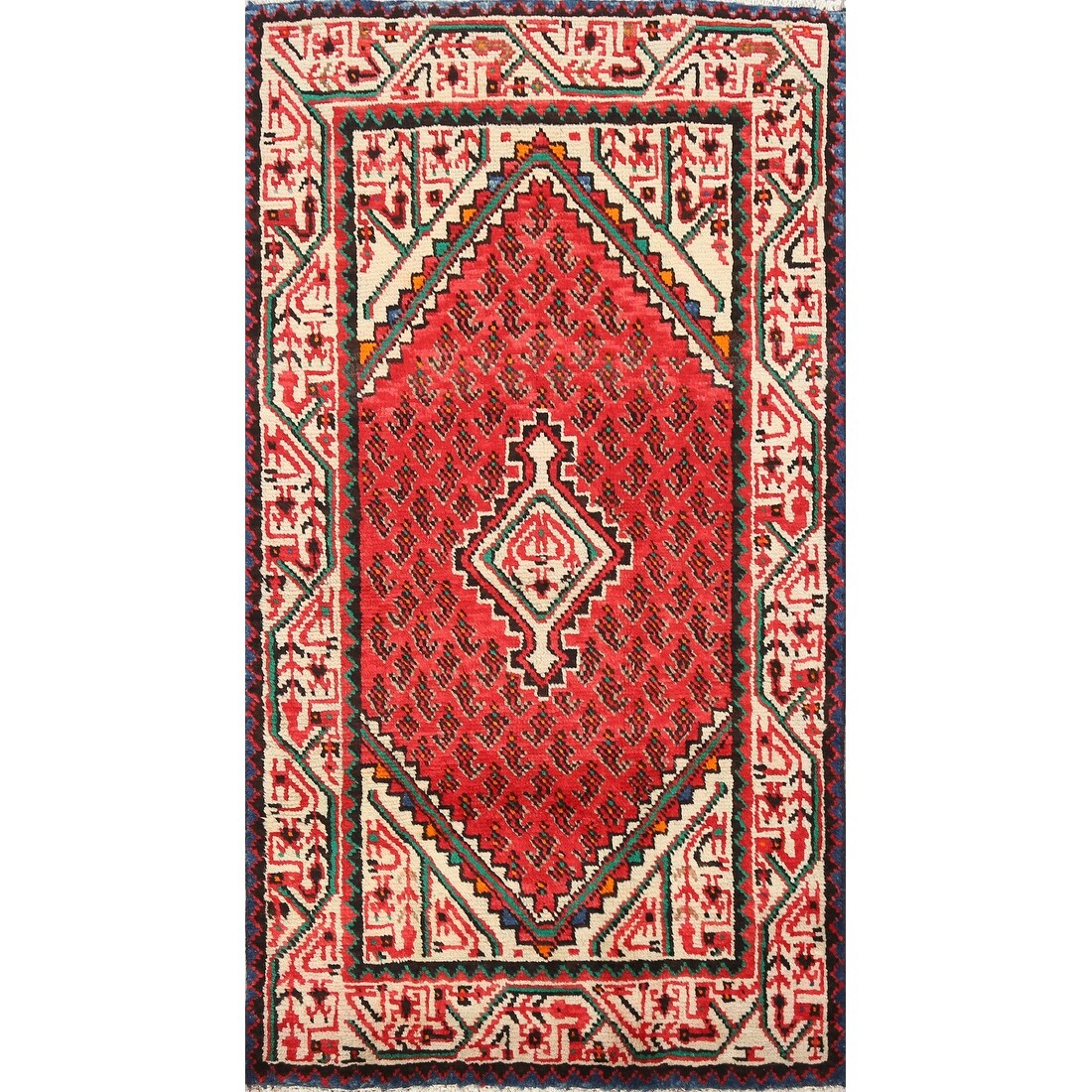 Geometric Boteh Botemir Persian Area Rug Hand-knotted Wool Carpet - 27 X 45